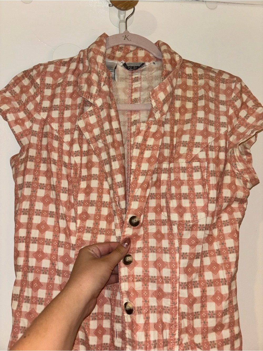 Vintage Pink Gingham Button Front Dress